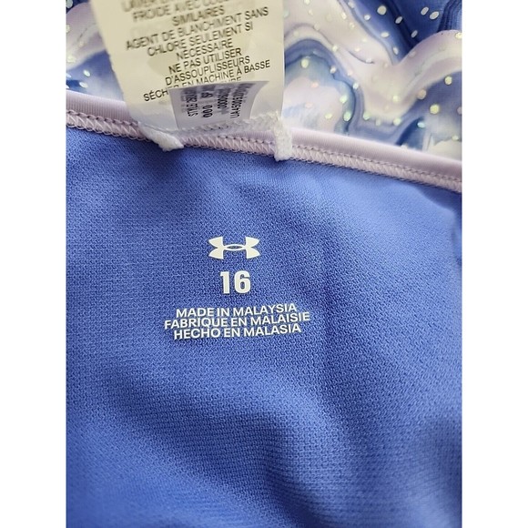 Under Armour One Piece Swimsuit Girls 16 Nebula Purple Waves NEW - Picture 3 of 6